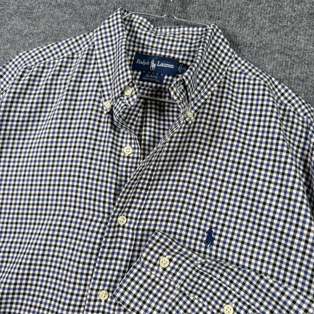Ralph Lauren Button Down Shirt Mens M Blue Gingham Blake Cotton Long Sleeve